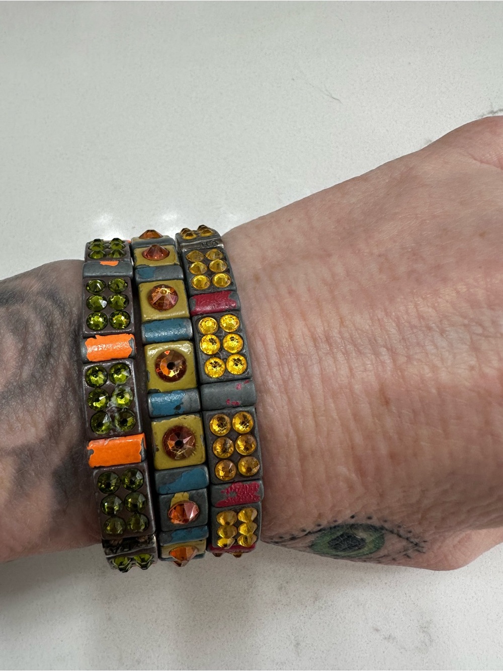 Colorful enamel Stretch Bracelet Set with Rhinestones Roxanne Assoulin